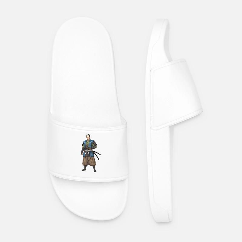 Edo Samurai in Blue Jacket - Men’s Pool Sliders - white