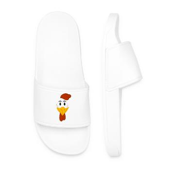 Funny Cartoon Chicken Face Big Eyes Cute Animal - Men’s Pool Sliders - white - Front