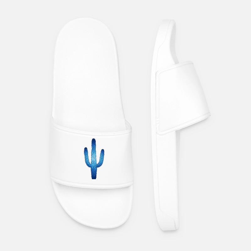 Blue Geometric Cactus - Men’s Pool Sliders - white