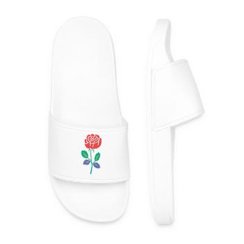Red Rose with Teal Stem - Men’s Pool Sliders - white - Front