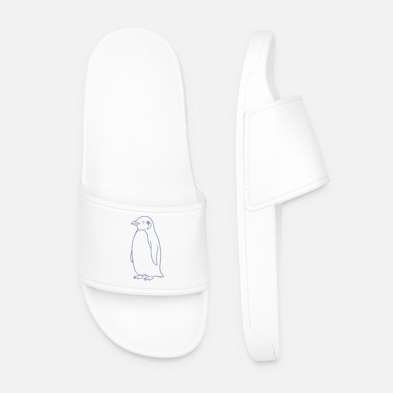 Minimalistisk Penguin Silhuetlinjer Kunst - Badesandaler til mænd - hvid