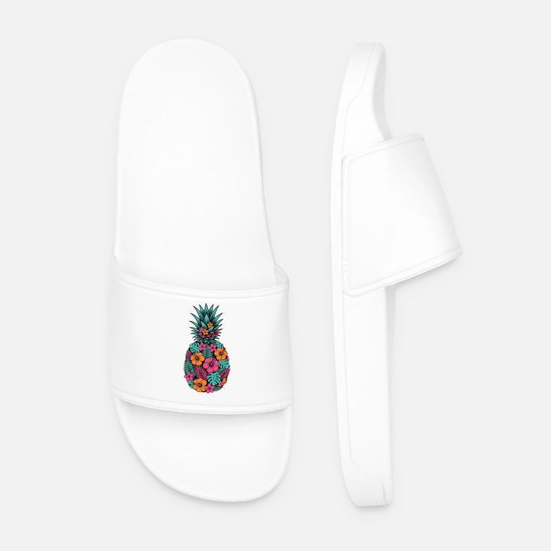 Neon Tropical Pineapple Flower Pattern - Men’s Pool Sliders - white