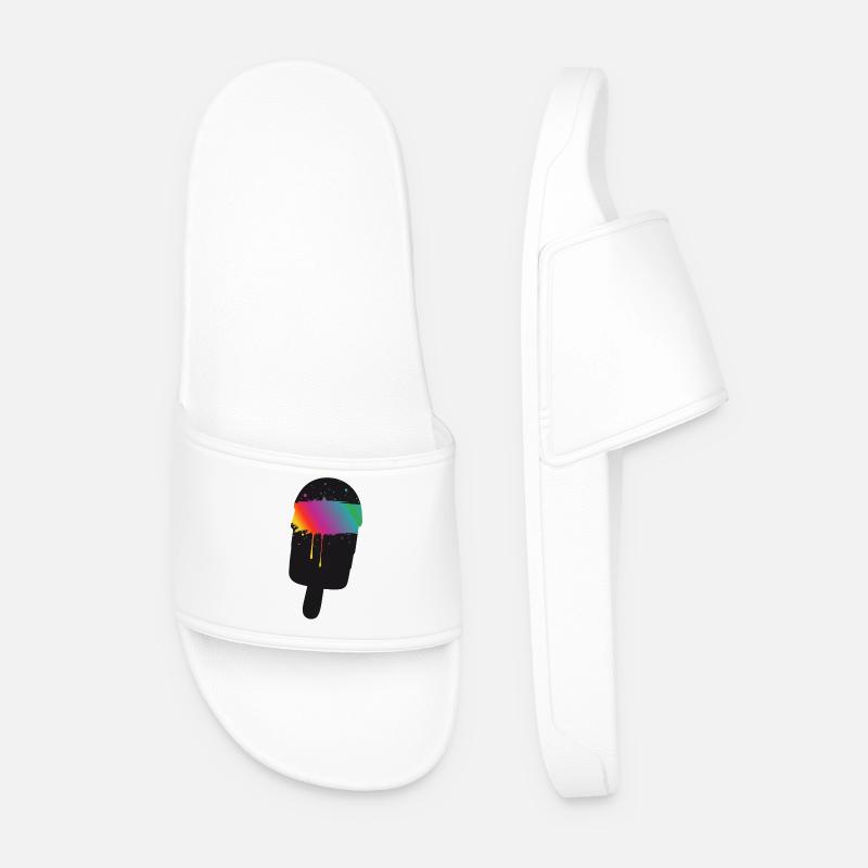 Regenbogen Eis Silhouette Street Art Style  - Men’s Pool Sliders - white
