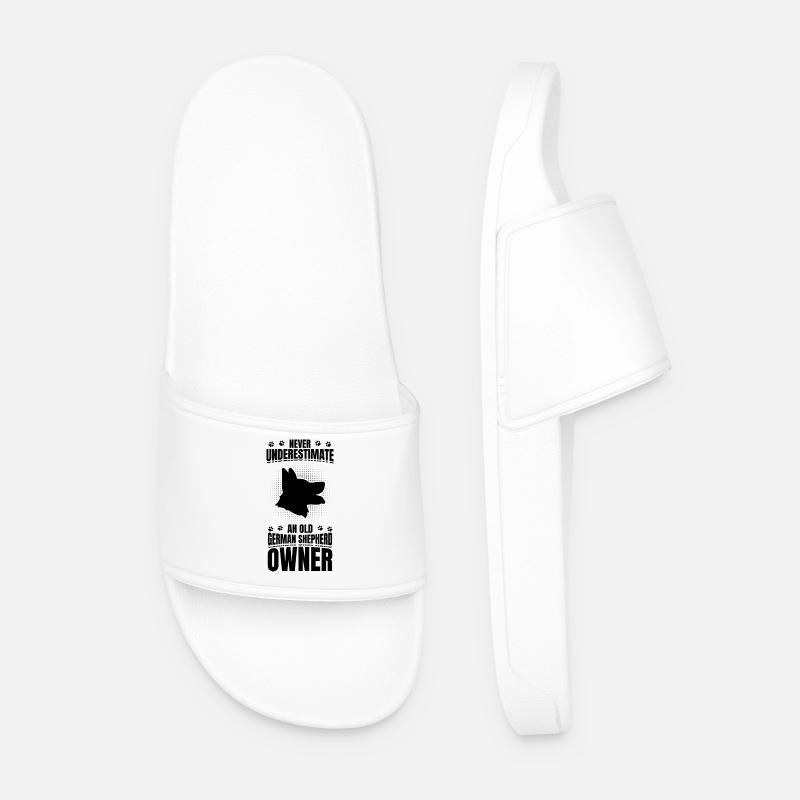 Never underestimate German Shepherd owner - Men’s Pool Sliders - white