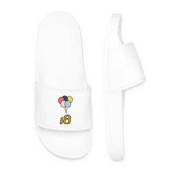 18. 18 YEARS OLD. 18th ANNIVERSARY. 18 BIRTHDAY. - Men’s Pool Sliders - white - Front