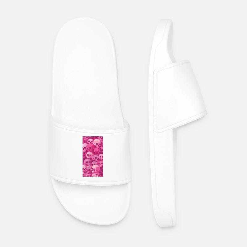 Pink Skull Pattern - Men’s Pool Sliders - white