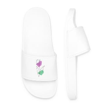 Lineart Tulip with Pastel Shapes - Men’s Pool Sliders - white - Front