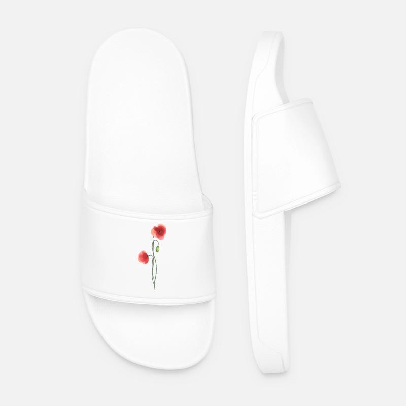 Flower: red poppy - Men’s Pool Sliders - white