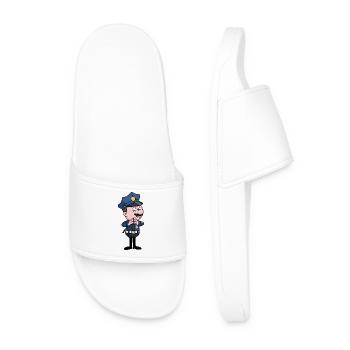 Police cartoon with whisper gesture - Men’s Pool Sliders - white - Front