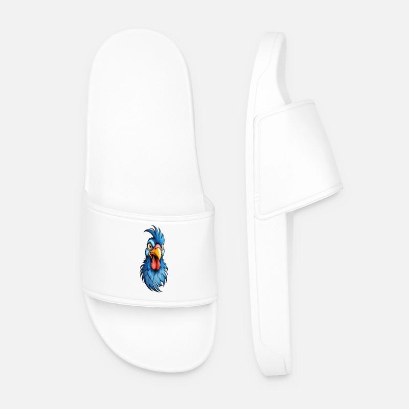 A blue-feathered rooster - Men’s Pool Sliders - white