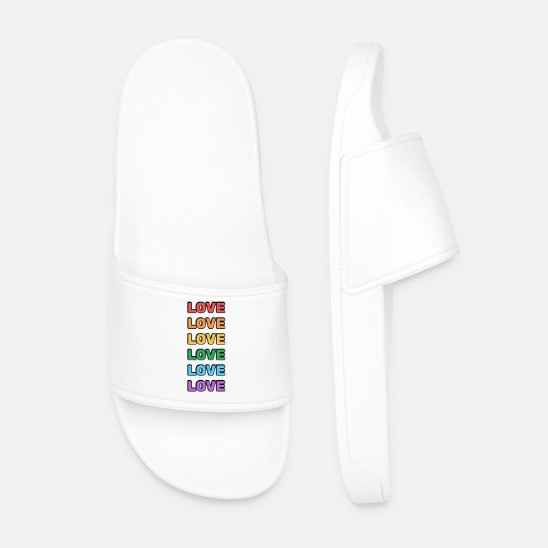 Rainbow Love Word Pattern - Men’s Pool Sliders - white