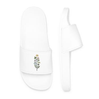 Vintage Botanical Flower Illustration - Men’s Pool Sliders - white - Front