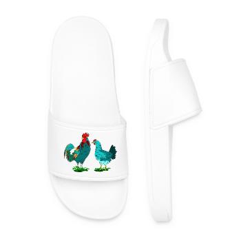 Colorful Chickens Illustration for Nature Fans - Men’s Pool Sliders - white - Front