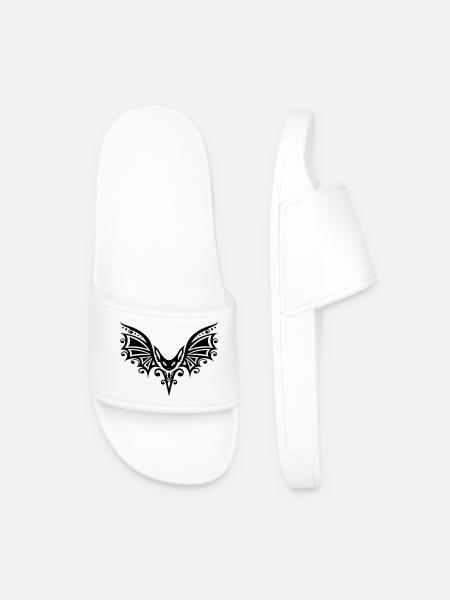 Flying Bat, Tribal and Tattoo Design - Men’s Pool Sliders - white