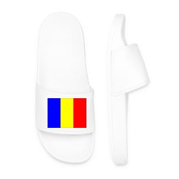 Flag Romania with color bar design - Men’s Pool Sliders - white - Front
