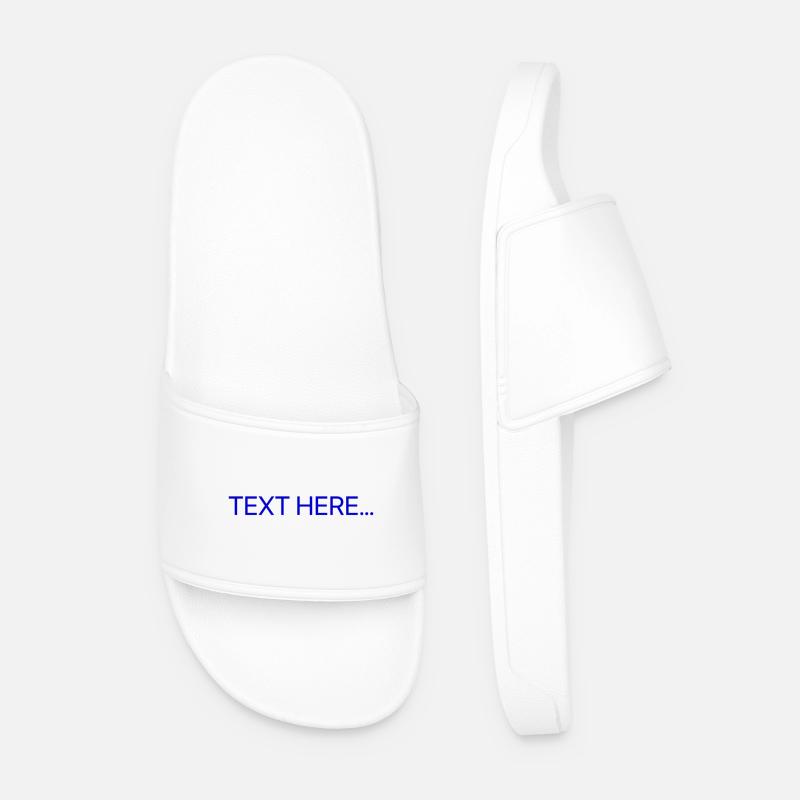 Plain Text Blue Text Print - Men’s Pool Sliders - white