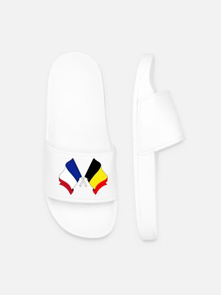 Flagge von Frankreich und Flagge von Belgien - Männer Badelatschen - Weiß