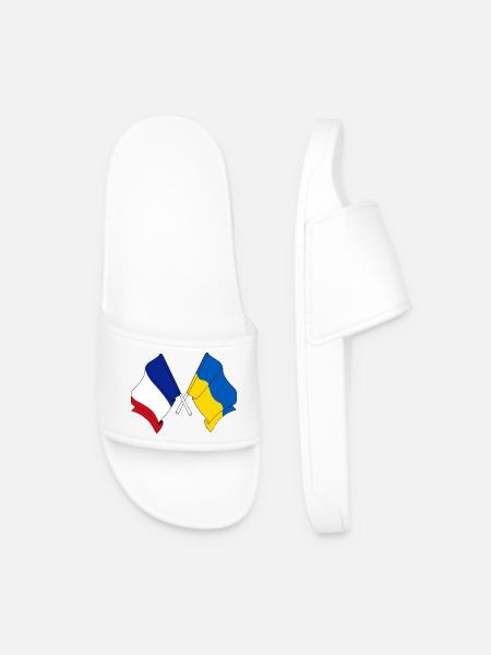 Flagge von Frankreich und Flagge Ukraine - Männer Badelatschen - Weiß