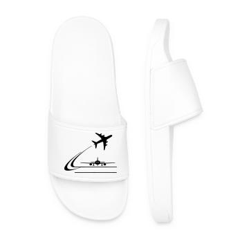 Vue de face de l’avion et de l’avion volant au loin - Claquettes Homme - blanc - Devant