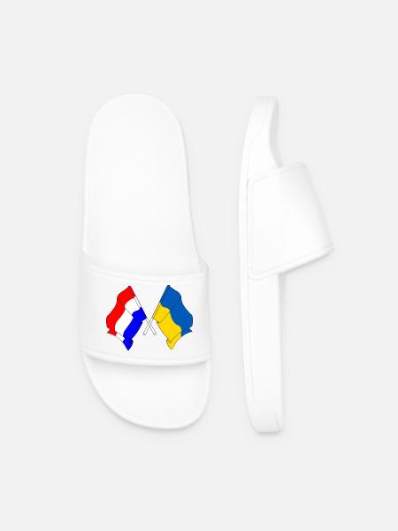 Flagge der Niederlande und Flagge der Ukraine - Männer Badelatschen - Weiß