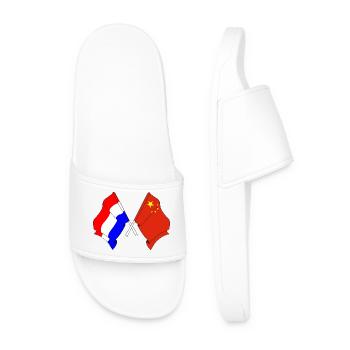 Flag of the Netherlands and flag China - Men’s Pool Sliders - white - Front