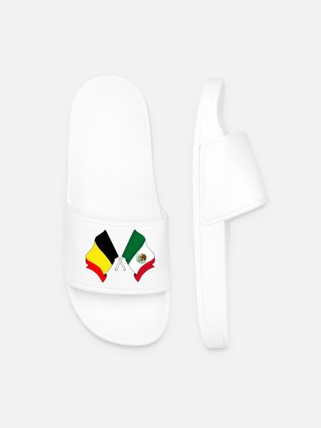 Flag of Belgium, flag Mexico - Men’s Pool Sliders - white