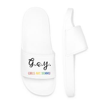 LGBT Pride Month - G.A.Y - Girls are yummy - Men’s Pool Sliders - white - Front