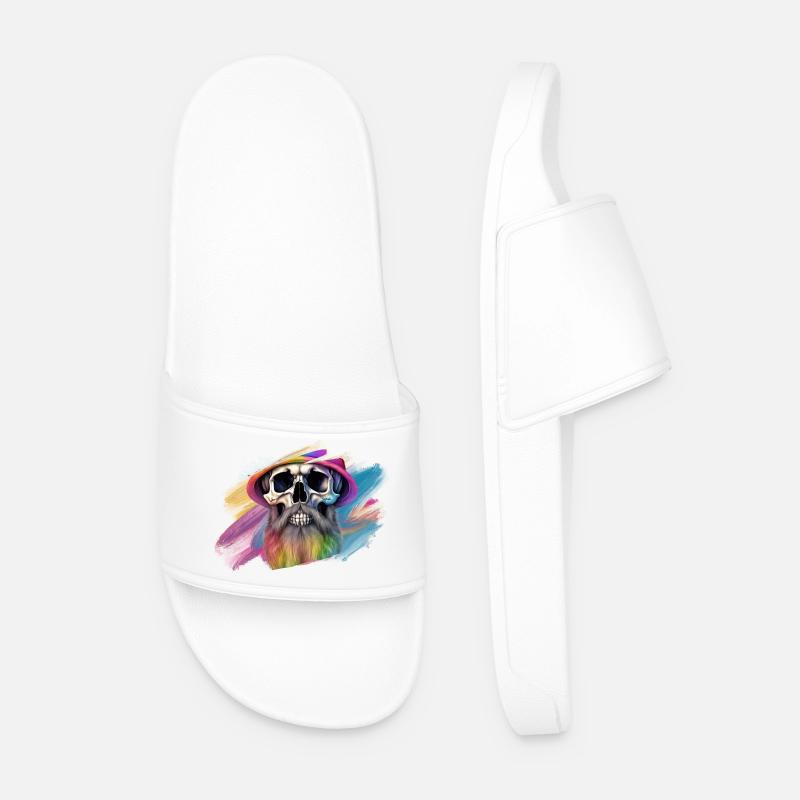 Bunte Regenbogen-Totenkopf-Designe - Männer Badelatschen - Weiß