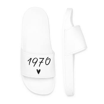 1970 Heart Birthday - Men’s Pool Sliders - white - Front