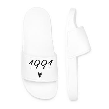 1991 Herzgeburtstag - Männer Badelatschen - Weiß - Vorne