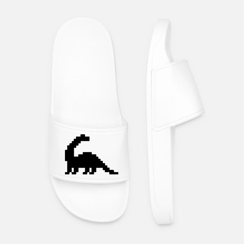 Dinosaur Brontosaurus Pixel - Men’s Pool Sliders - white