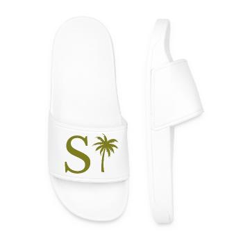 Letter s Green Palm - Men’s Pool Sliders - white - Front