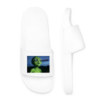 Green Alien Eye-Catcher UFO - Men’s Pool Sliders - white - Front