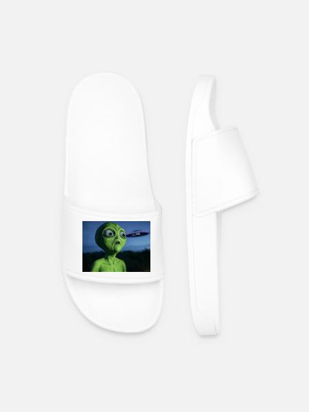 Green Alien Eye-Catcher UFO - Men’s Pool Sliders - white