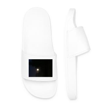Moon in the middle of the night shines up in the pitch black of the night - Men’s Pool Sliders - white - Front