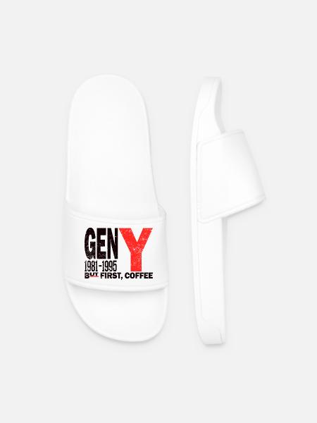 Gen Y Millennial Coffee First Shirt - Men’s Pool Sliders - white