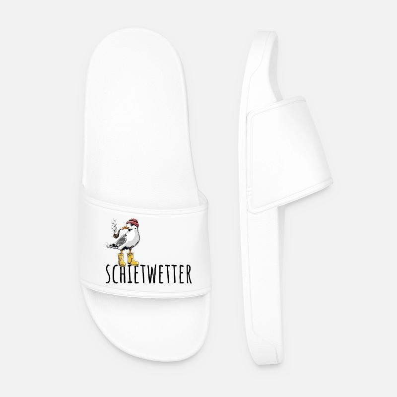 Möwe - Schietwetter - Nordsee - Geschenk - Männer Badelatschen - Weiß