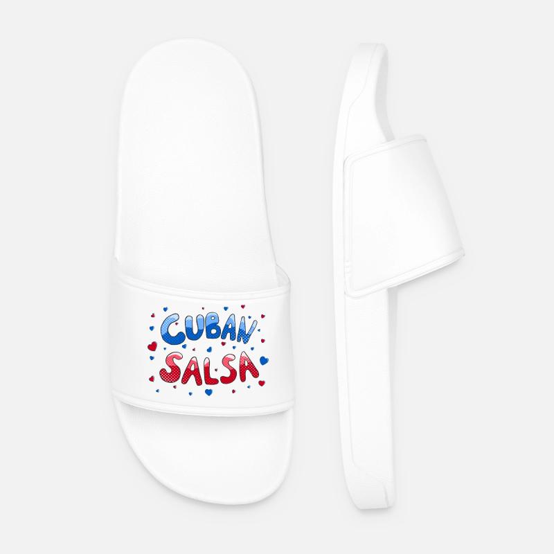 Cuban Salsa Rueda Timba Dancing - Men’s Pool Sliders - white