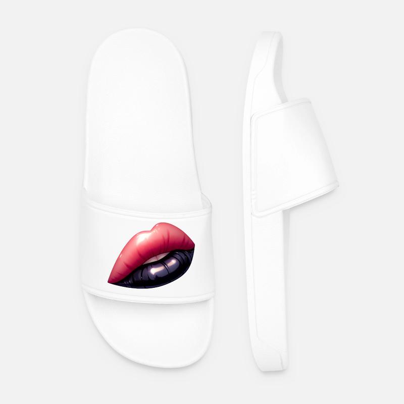 Black lips, mesmerizing charm. - Men’s Pool Sliders - white