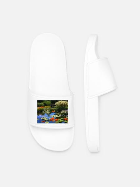 Koi Fish in Tranquil Waters - Men’s Pool Sliders - white