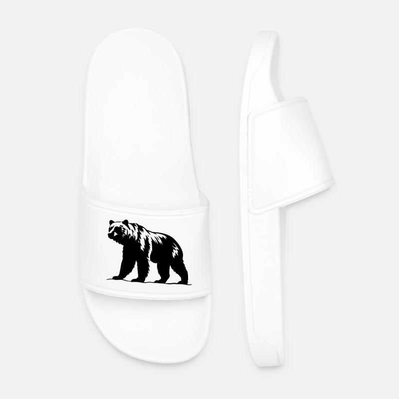 Bear Silhouette Vector Art - Men’s Pool Sliders - white
