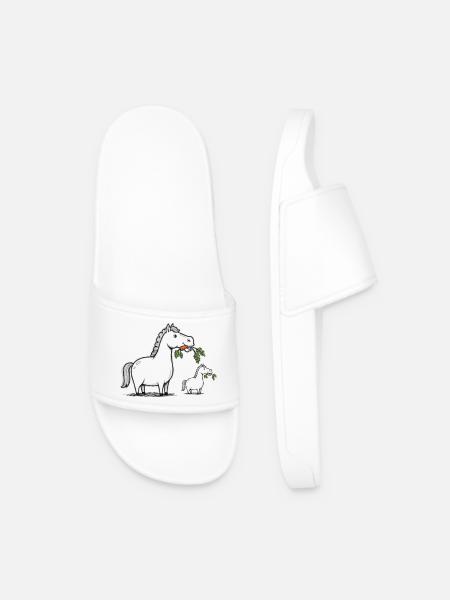 Humorous horse with carrot - Men’s Pool Sliders - white