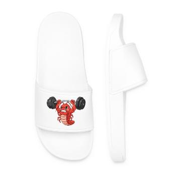 Lobster Workout Dumbbell Weightlifting Fitness Cartoon - Men’s Pool Sliders - white - Front