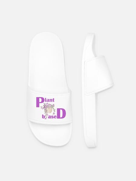Plant Based – Pink Design Potted Plant - Men’s Pool Sliders - white