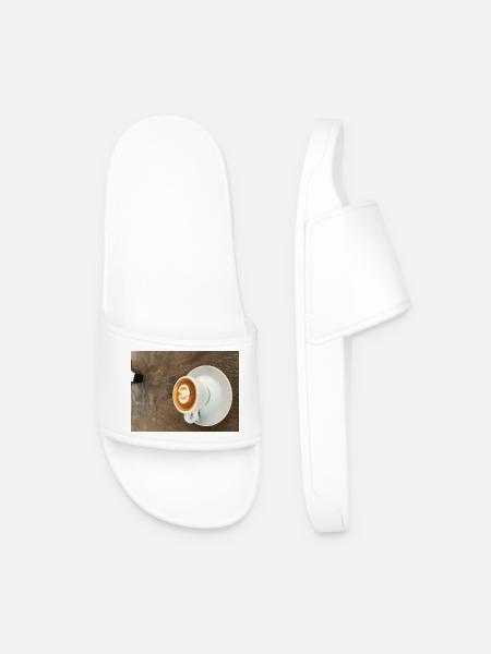 Heart Latte Art on Wood - Men’s Pool Sliders - white