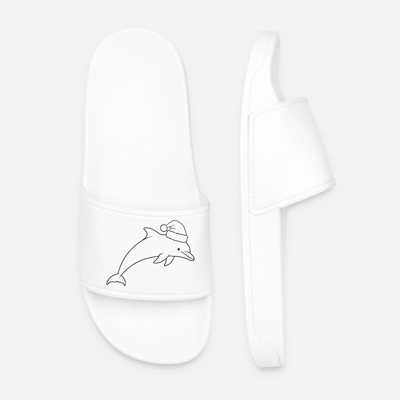 Christmas dolphin with Santa hat - Men’s Pool Sliders - white