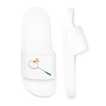 Colourful badminton racket with badminton sports motif - Men’s Pool Sliders - white - Front