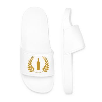 Alcohol Gold Bottle and Laurel Wreath - Men’s Pool Sliders - white - Front