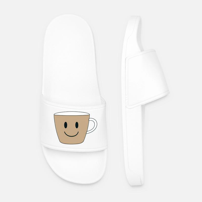 Smiling Coffee Mug Design - Men’s Pool Sliders - white