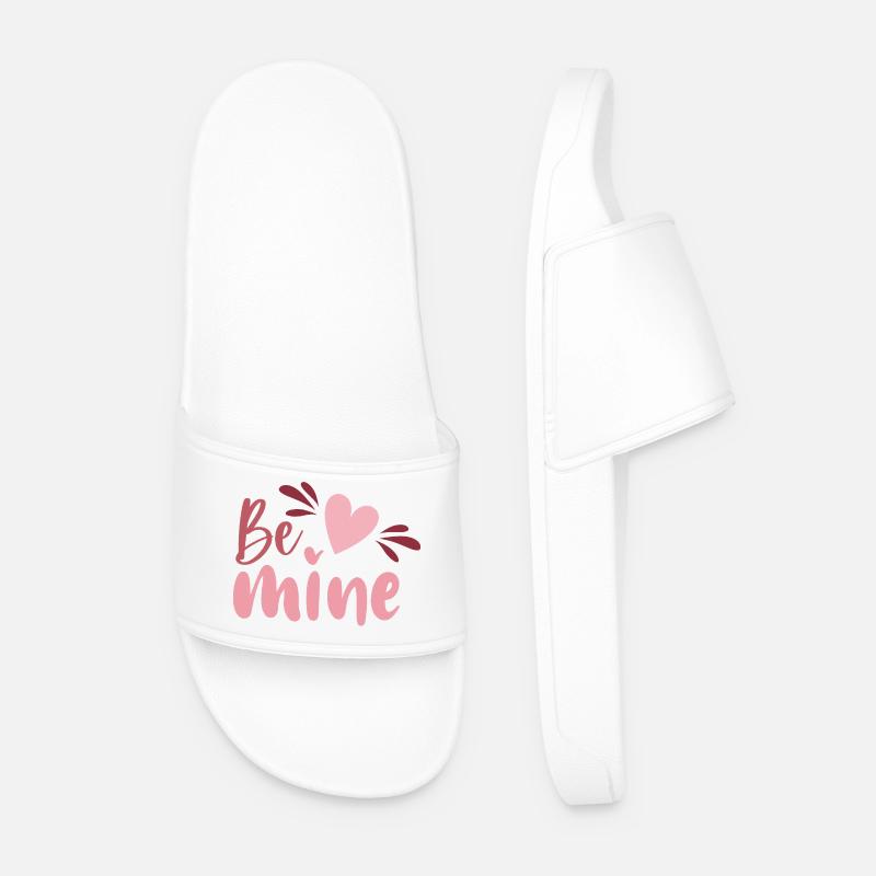 Be Mine Heart Script - Men’s Pool Sliders - white